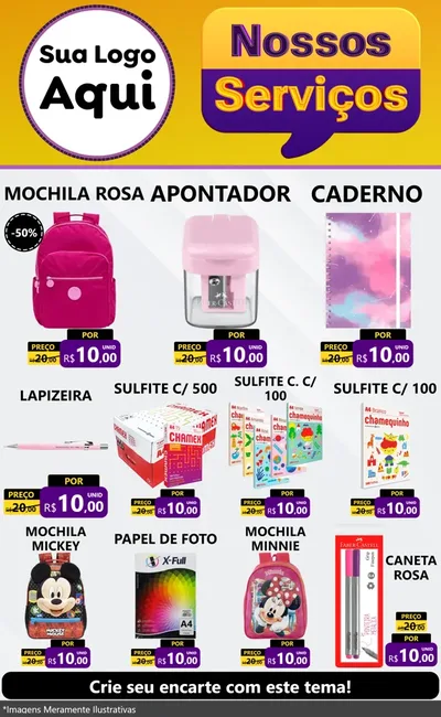 Modelo de Encarte para Encarte Grande com o tema Nossos Serviços para Papelaria