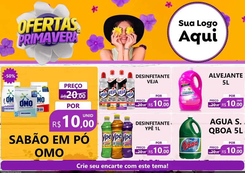Modelo de Encarte para Encarte A4 Horizontal com o tema Ofertas Da Primavera para Produtos de Limpeza