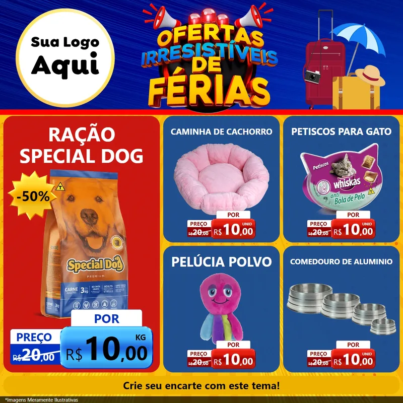 Modelo de Rede Social para Feed Facebook com o tema Ofertas Irresistíveis de Férias para Pet Shop