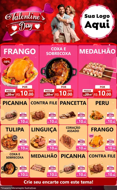 Modelo de Encarte para Encarte Grande com o tema Valentine's Day para Assados
