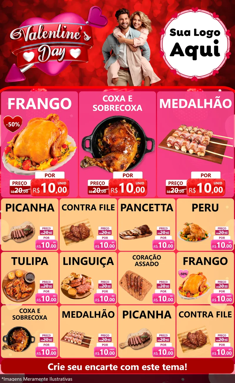 Modelo de Encarte para Encarte Grande com o tema Valentine's Day para Assados