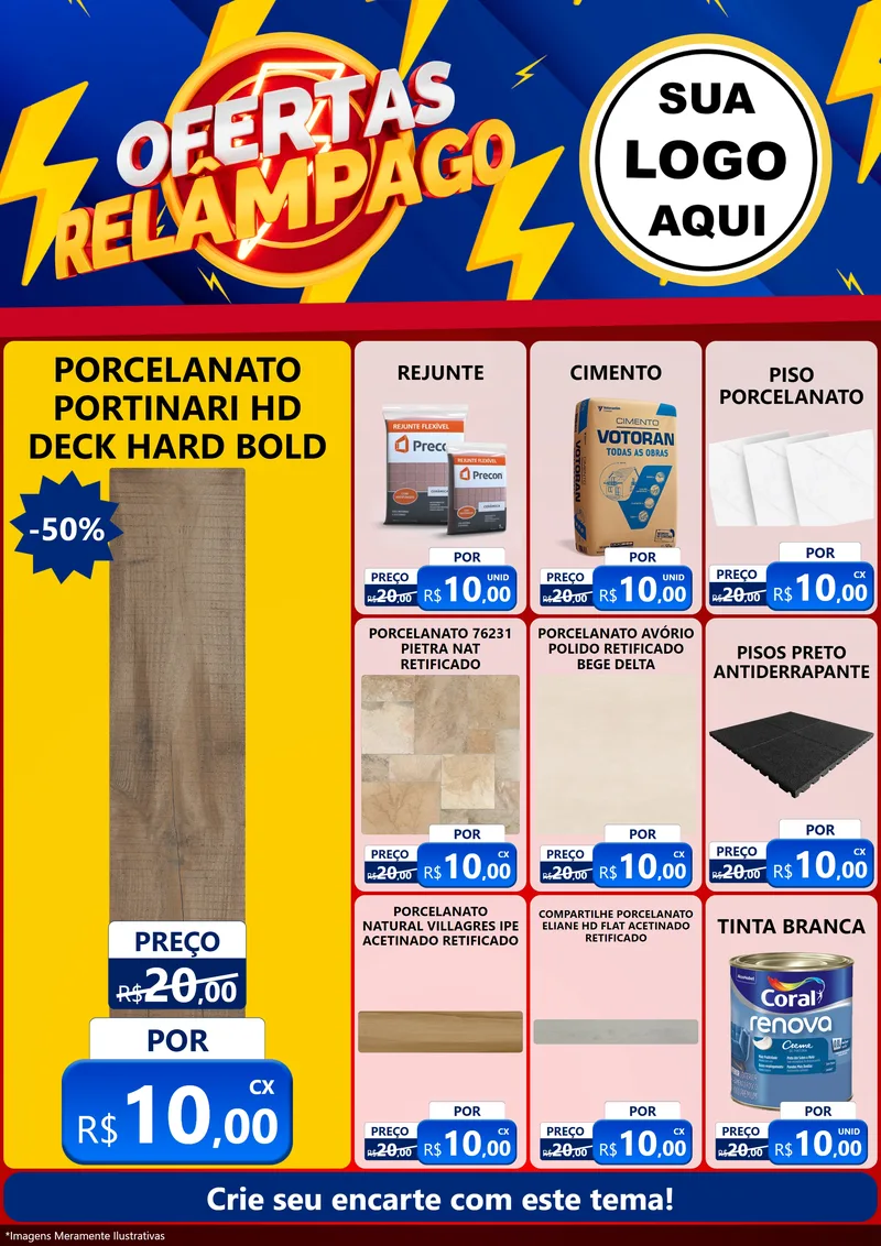 Modelo de Encarte para Encarte A4 Vertical com o tema Ofertas Relâmpago para Pisos e revestimentos