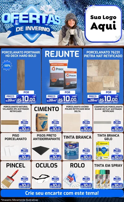 Modelo de Encarte para Encarte Grande com o tema Ofertas de Inverno para Pisos e revestimentos