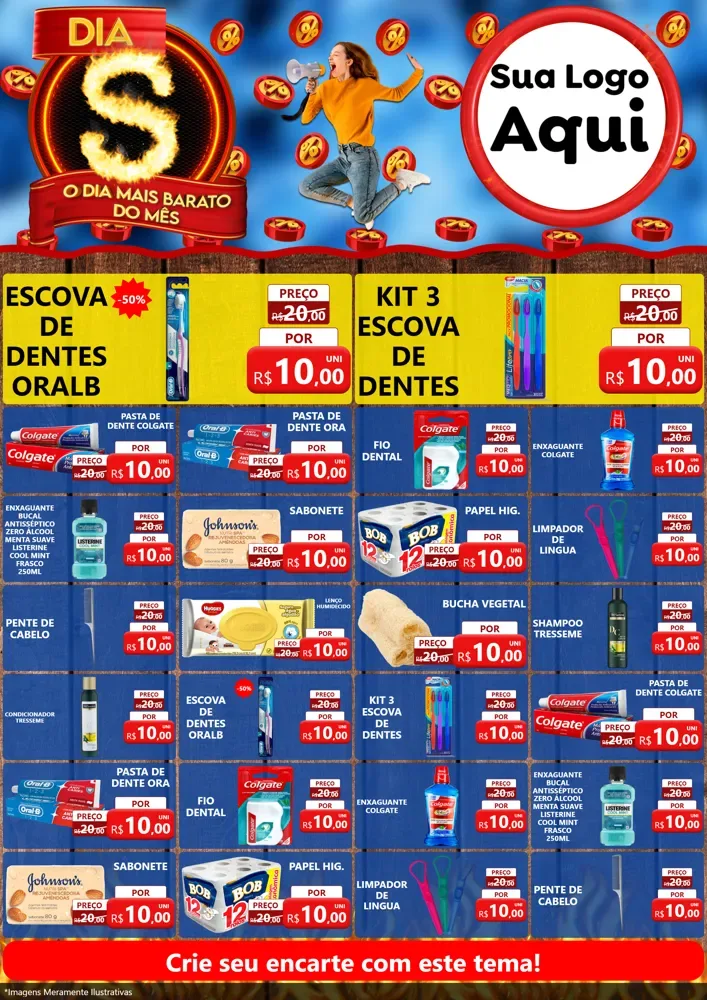 Modelo de Encarte para Encarte A4 Vertical com o tema Dia S - O Dia Mais Barato Do Mês para Higiene Pessoal