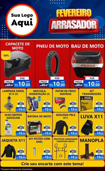 Modelo de Encarte para Encarte Grande com o tema Fevereiro Arrasador para Moto peças