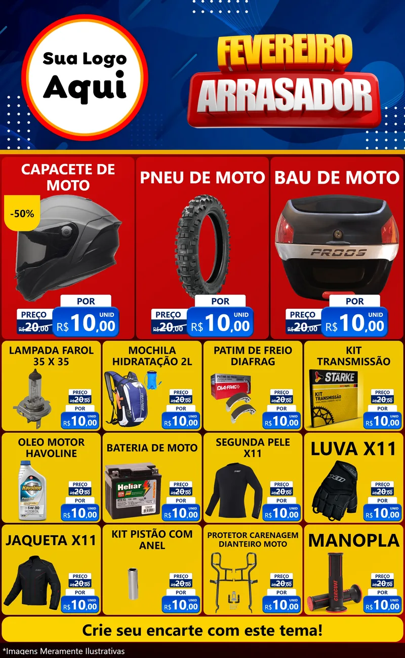 Modelo de Encarte para Encarte Grande com o tema Fevereiro Arrasador para Moto peças