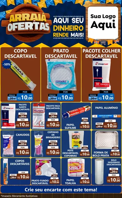 Modelo de Encarte para Encarte Grande com o tema Arraiá de Ofertas - Junina para Embalagens