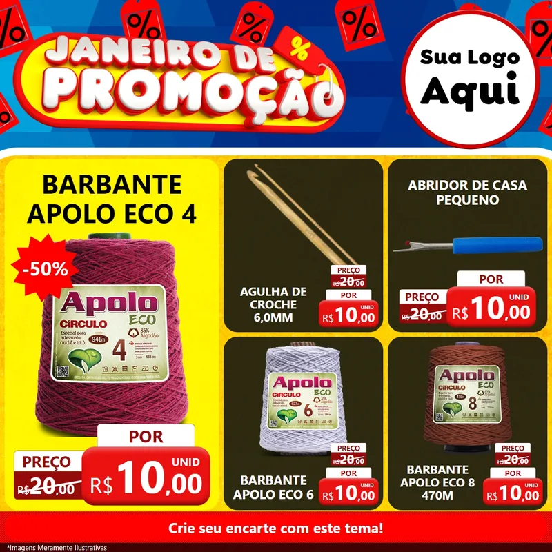 Modelo de Rede Social para Feed Facebook com o tema Janeiro de Promoção para Armarinho e Aviamentos