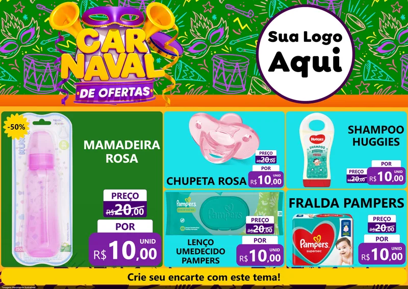 Modelo de Encarte para Encarte A4 Horizontal com o tema Carnaval de Ofertas para Bebês