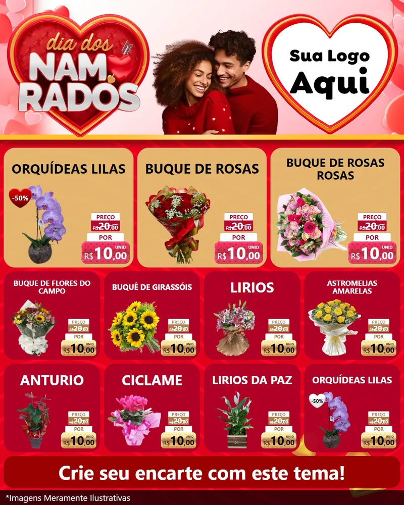Modelo de Rede Social para Feed Instagram com o tema Dia dos Namorados para Floricultura e jardim