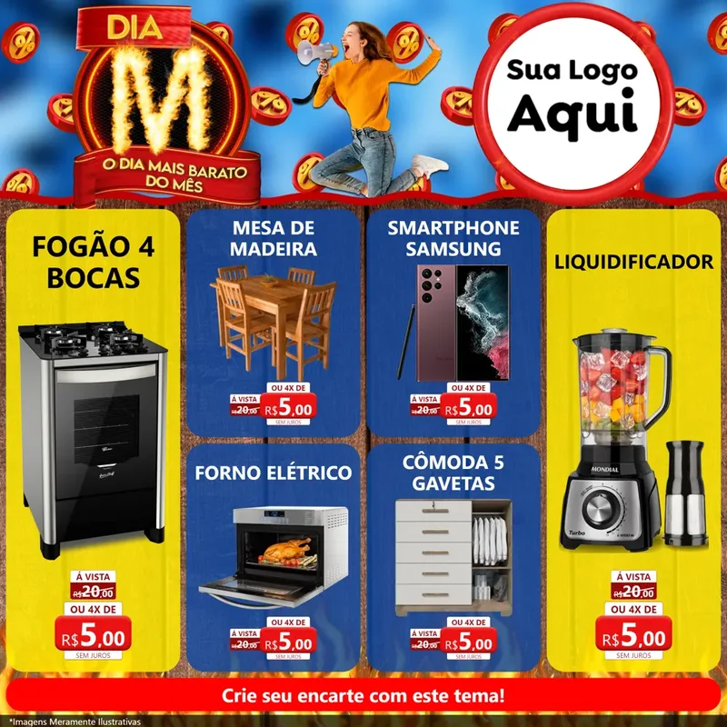 Modelo de Rede Social para Feed Facebook com o tema Dia M - O Dia Mais Barato Do Mês para Móveis e Eletro