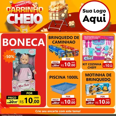 Modelo de Rede Social para Feed Facebook com o tema Promoção carrinho cheio para Brinquedos