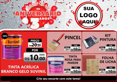 Modelo de Encarte para Encarte A4 Horizontal com o tema Promoção de Aniversário - 3 Anos para Tintas e Ferramentas