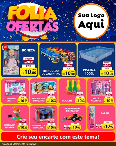 Modelo de Rede Social para Feed Instagram com o tema Folia de Ofertas para Brinquedos