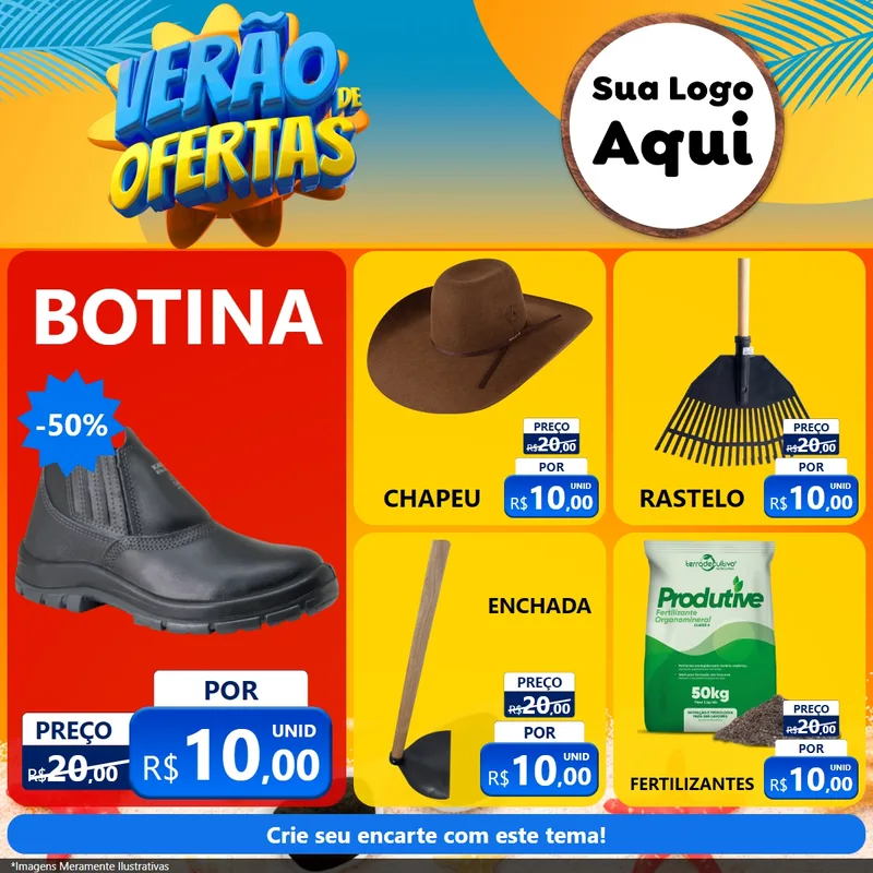 Modelo de Rede Social para Feed Facebook com o tema Verão de Ofertas para Agropecuária