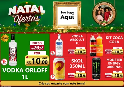 Modelo de Encarte para Encarte A4 Horizontal com o tema Natal de Ofertas para Distribuidora de bebidas