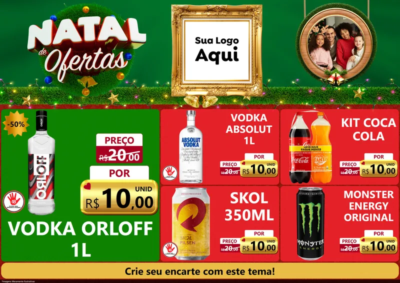 Modelo de Encarte para Encarte A4 Horizontal com o tema Natal de Ofertas para Distribuidora de bebidas