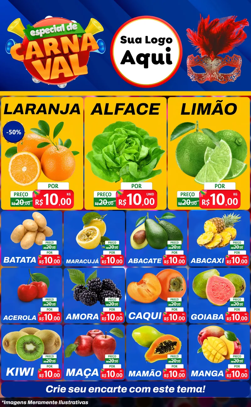 Modelo de Encarte para Encarte Grande com o tema Especial de Carnaval para Hortifrúti