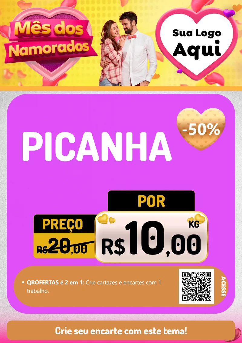 Modelo de Cartaz para Cartaz A4 Vertical com o tema Mês dos Namorados para Açougue