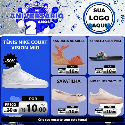 Modelo de Rede Social para Feed Facebook com o tema Promoção de Aniversário - 2 Anos para Calçados