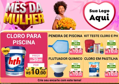 Modelo de Encarte para Encarte A4 Horizontal com o tema Mês da Mulher para Produtos para Piscina