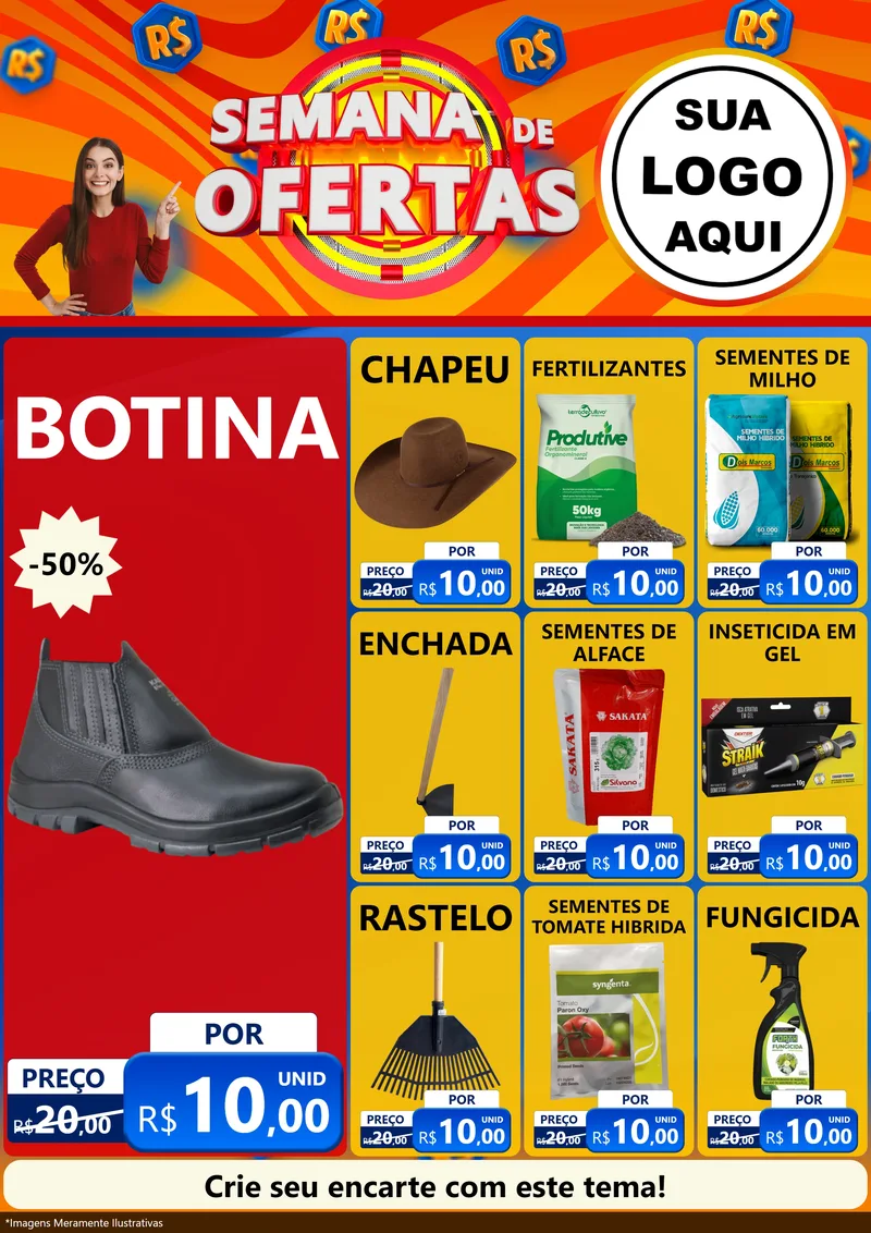 Modelo de Encarte para Encarte A4 Vertical com o tema Semana de Ofertas para Agropecuária