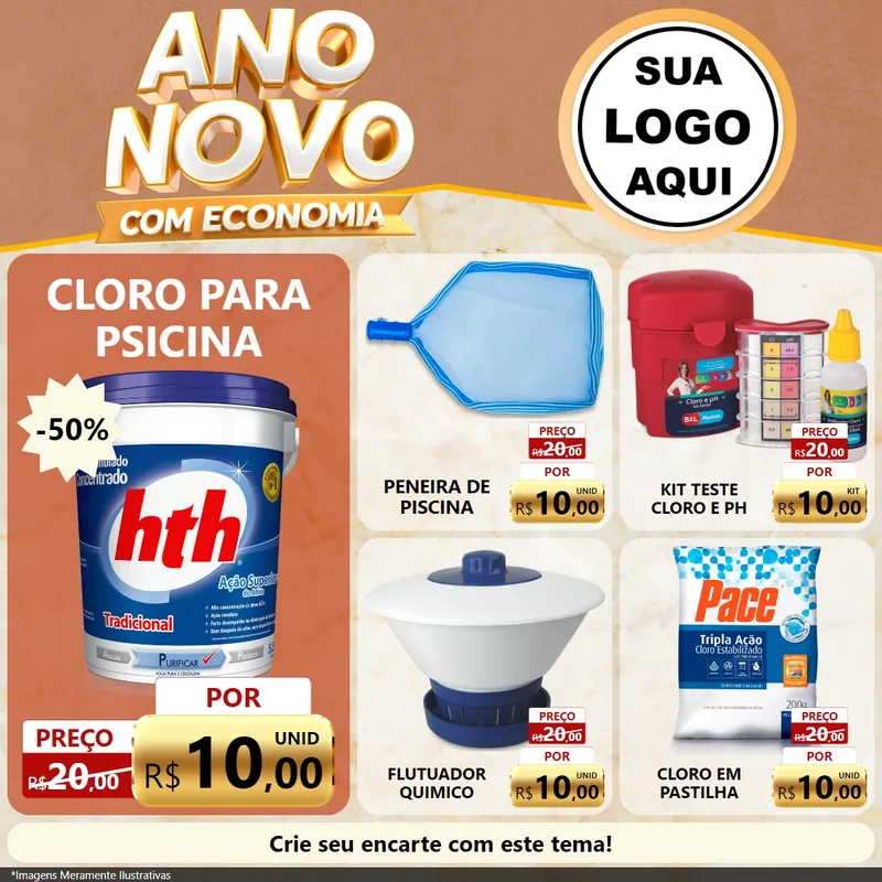 Modelo de Rede Social para Feed Facebook com o tema Ano Novo Com Economia para Produtos para Piscina