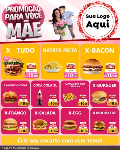 Modelo de Rede Social para Feed Instagram com o tema Promoção Para Você Mãe para Hamburgueria