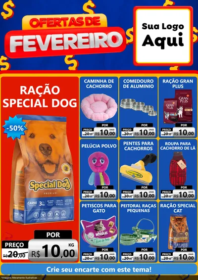 Modelo de Encarte para Encarte A4 Vertical com o tema Ofertas de Fevereiro para Pet Shop