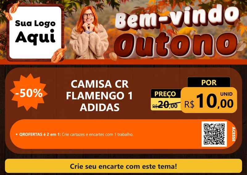 Modelo de Cartaz para Cartaz A4 Horizontal com o tema Bem-vindo Outono para Roupas e acessórios