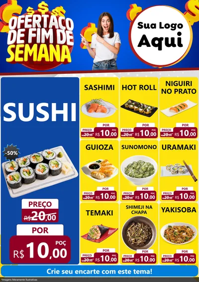 Modelo de Encarte para Encarte A4 Vertical com o tema Ofertaço de Fim de Semana para Comida japonesa