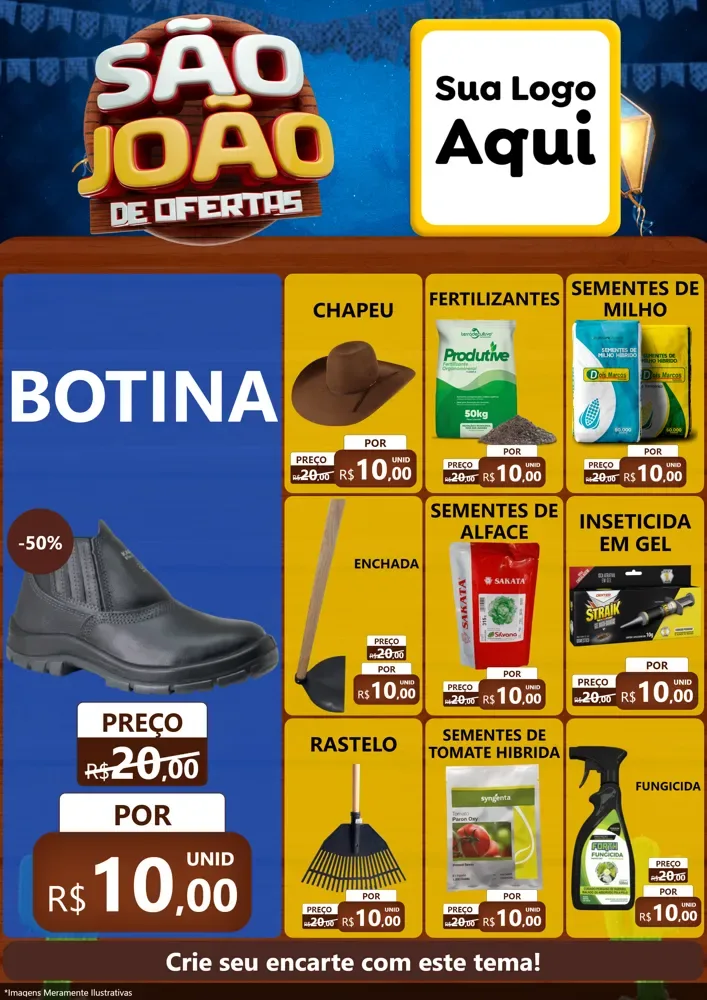 Modelo de Encarte para Encarte A4 Vertical com o tema São João Ofertas Imbatíveis! - Junina para Agropecuária
