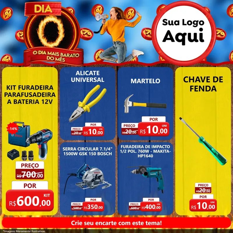 Modelo de Rede Social para Feed Facebook com o tema Dia O - O Dia Mais Barato Do Mês para Maquinas e Ferramentas