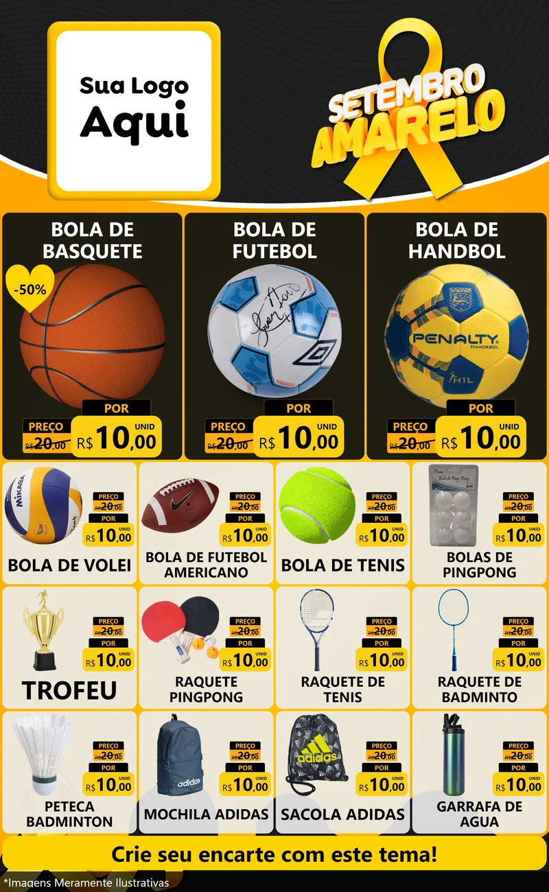 Modelo de Encarte para Encarte Grande com o tema Setembro Amarelo para Artigos Esportivos