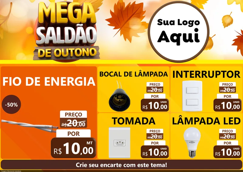 Modelo de Encarte para Encarte A4 Horizontal com o tema Mega Saldão de Outono para Materiais Elétricos