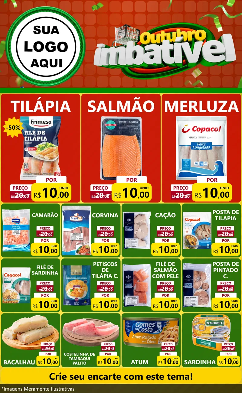 Modelo de Encarte para Encarte Grande com o tema Outubro Imbatível para Peixaria