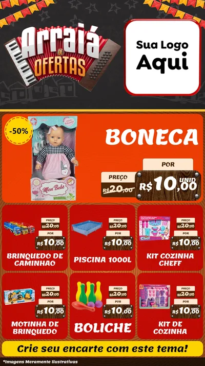 Modelo de Rede Social para Stories com o tema Arraiá de Ofertas - Junina para Brinquedos