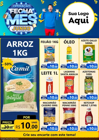 Modelo de Encarte para Encarte A4 Vertical com o tema Operação Fecha Mês, Junho para Supermercado