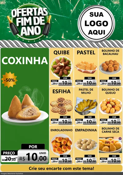 Modelo de Encarte para Encarte A4 Vertical com o tema Ofertas Fim de Ano para Salgadaria
