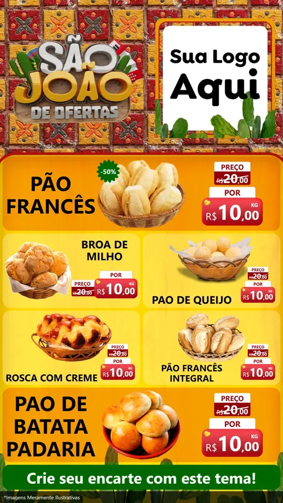 Modelo de TV para TV Vertical com o tema São João de Muitas Ofertas - Junina para Padaria