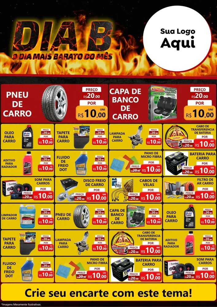 Modelo de Encarte para Encarte A4 Vertical com o tema Dia B para Auto peças