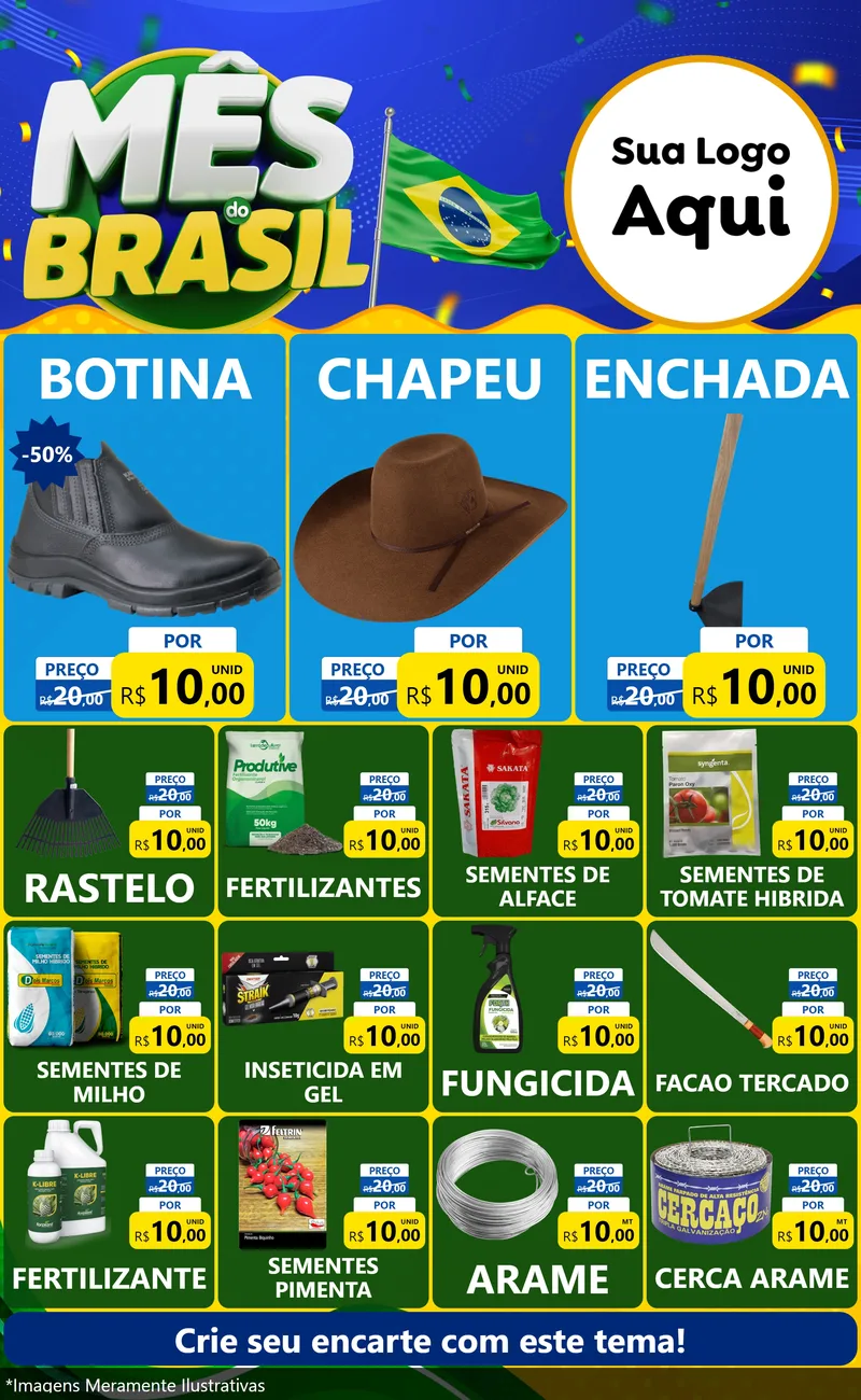 Modelo de Encarte para Encarte Grande com o tema Mês do Brasil para Agropecuária
