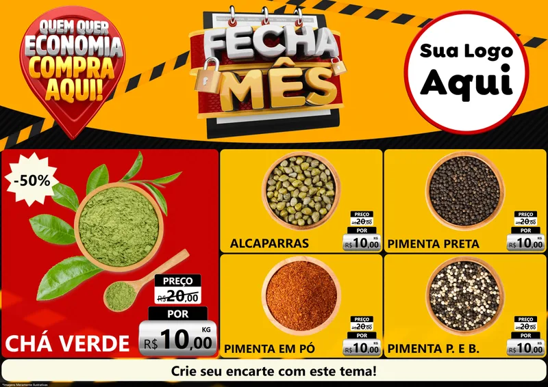 Modelo de Encarte para Encarte A4 Horizontal com o tema Fecha Mês para Produtos Naturais