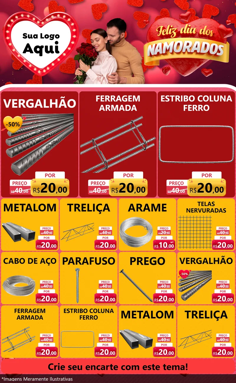 Modelo de Encarte para Encarte Grande com o tema Feliz Dia Dos Namorados para Ferragens