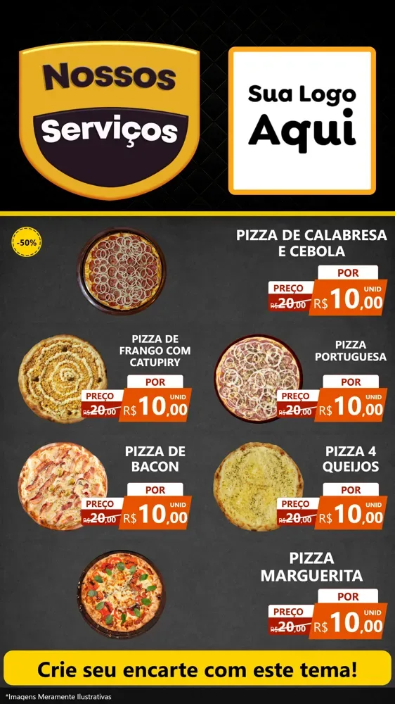 Modelo de TV para TV Vertical com o tema Nossos Serviços para Pizzaria