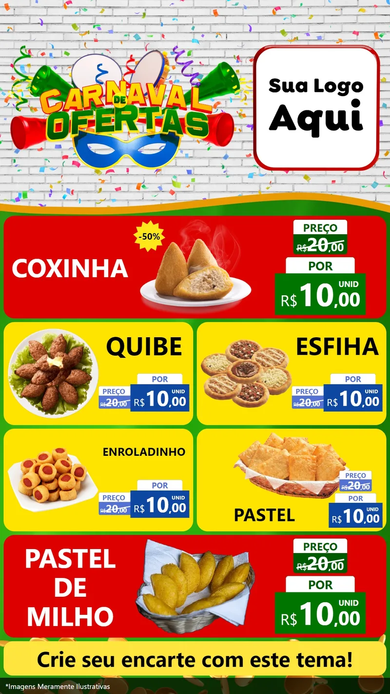 Modelo de TV para TV Vertical com o tema Carnaval de Ofertas para Salgadaria