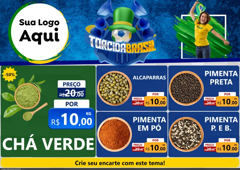 Modelo de Encarte para Encarte A4 Horizontal com o tema Torcida Brasil - Copa para Produtos Naturais