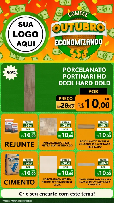 Modelo de Rede Social para Stories com o tema Comece Outubro Economizando para Pisos e revestimentos