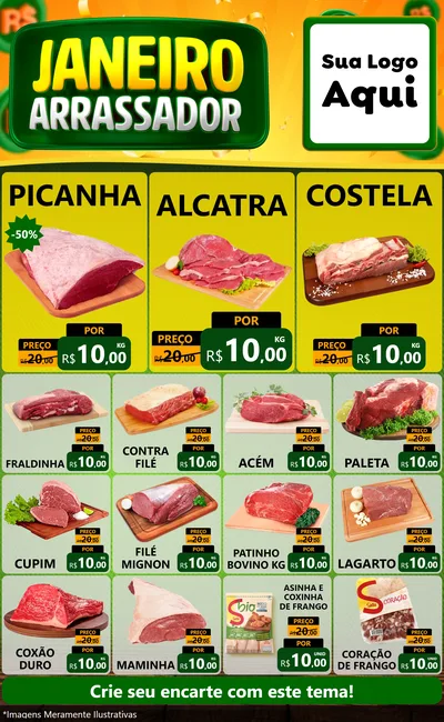 Modelo de Encarte para Encarte Grande com o tema Janeiro Arrasador para Açougue