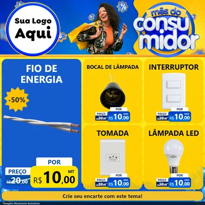 Modelo de Rede Social para Feed Facebook com o tema Mês do Consumidor para Materiais Elétricos